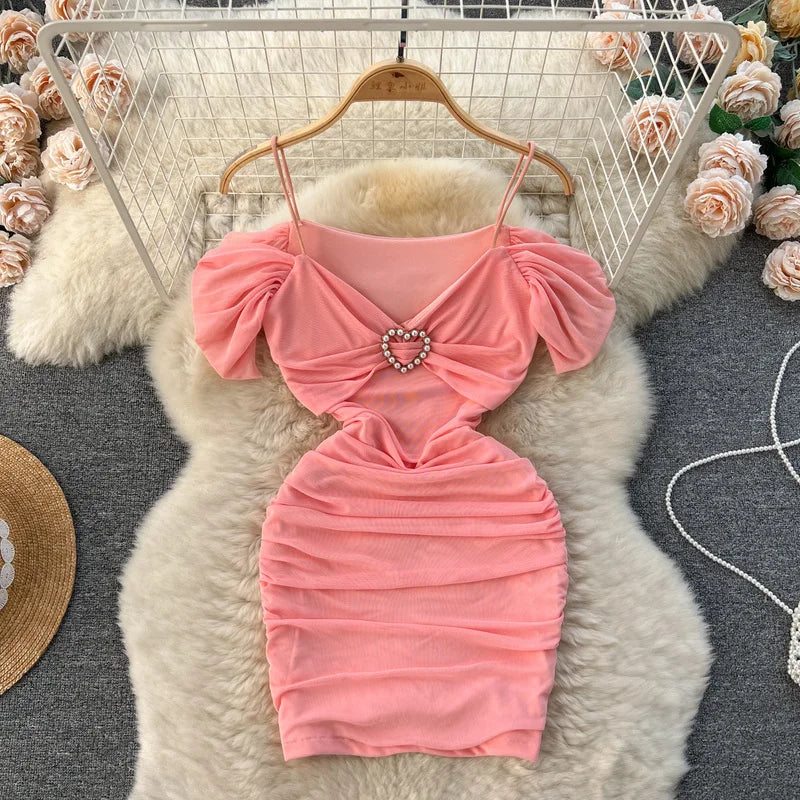 pink bow puff sleeve bodycon mini dress Sassy Shortcake Bailey Bow Dress main image 0