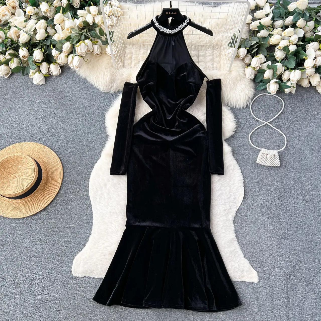 Velvet flare dress cheap