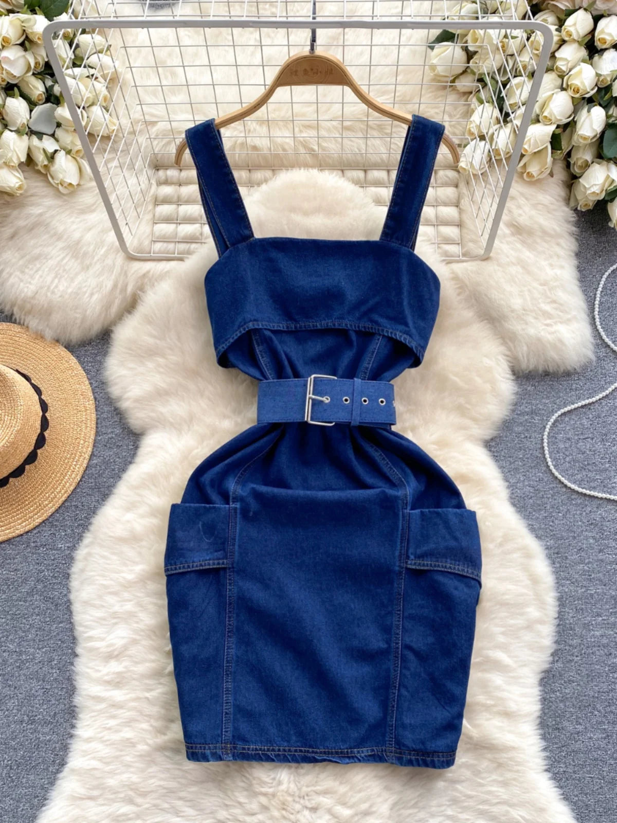 Denim Dress Buckle Pinafore Dress Cinq  Sept Vega Denim Midi-Dress Saks  Fifth Avenue