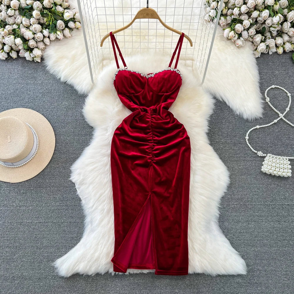 Elegant Red Satin Evening Gown With Spaghetti Straps
