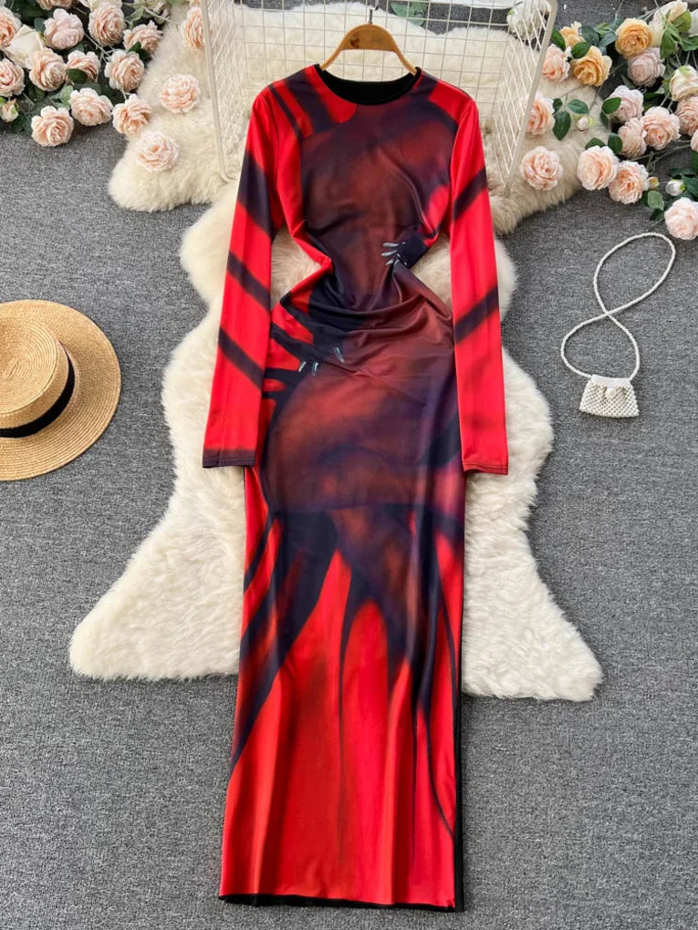 Womens Long Sleeve Striped Maxi Dress In Red on Luulla