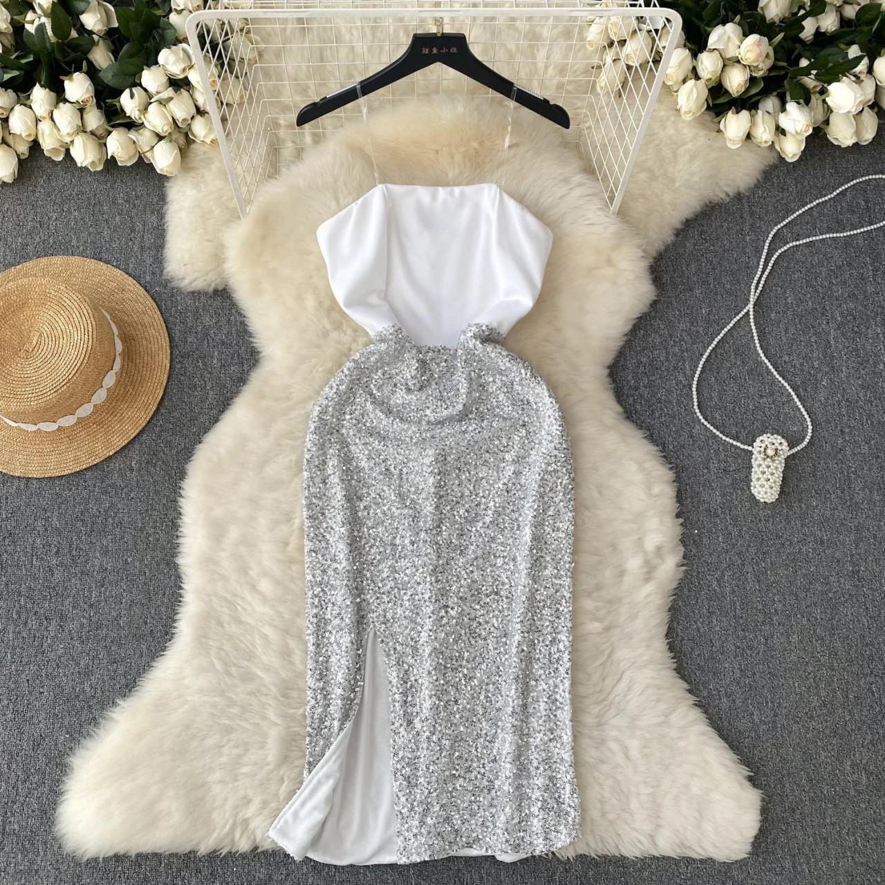 Calixta Sequin High-Neck Gown