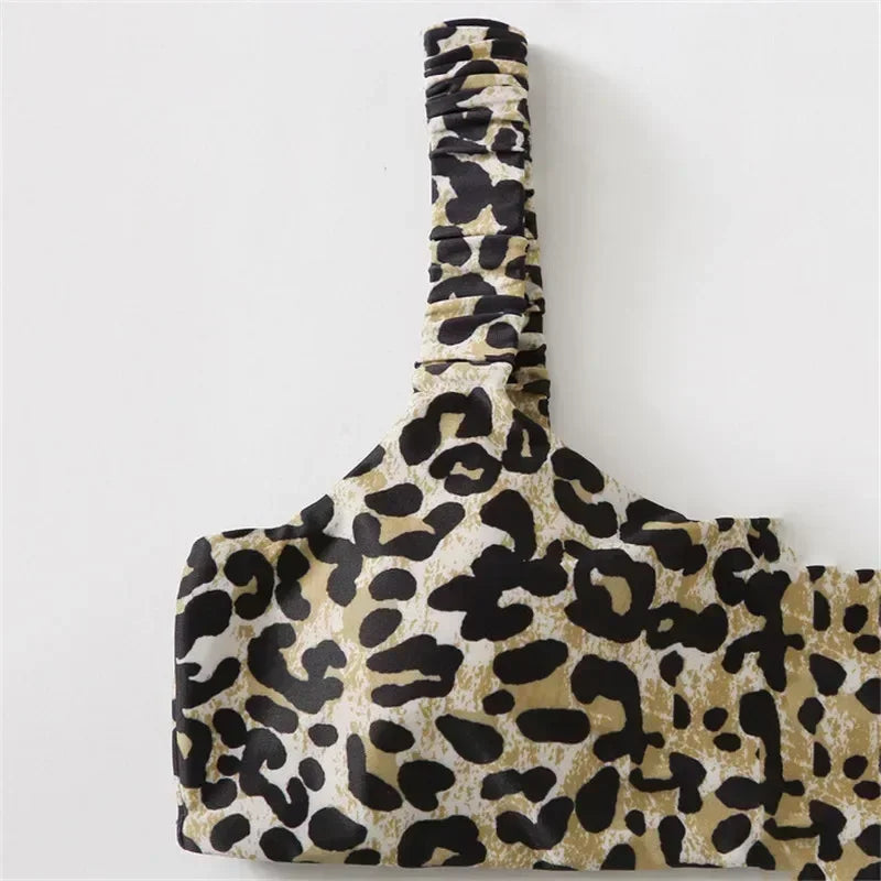 Full Size Leopard Lace Up Ruched Bikini Set