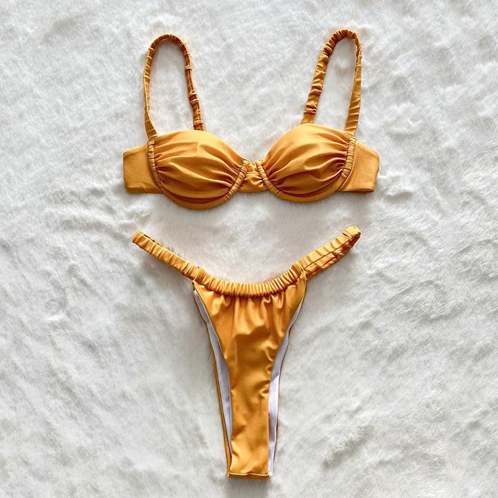 Luulla Bikini Dress For Ladies Womens Golden Two-piece Swimsuit Set With  Ruffle Details On Luulla