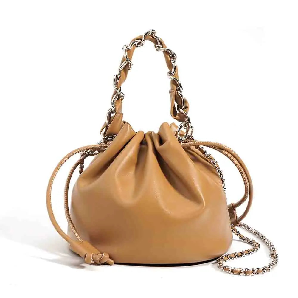 Canvas Leather Bucket Bag Beige