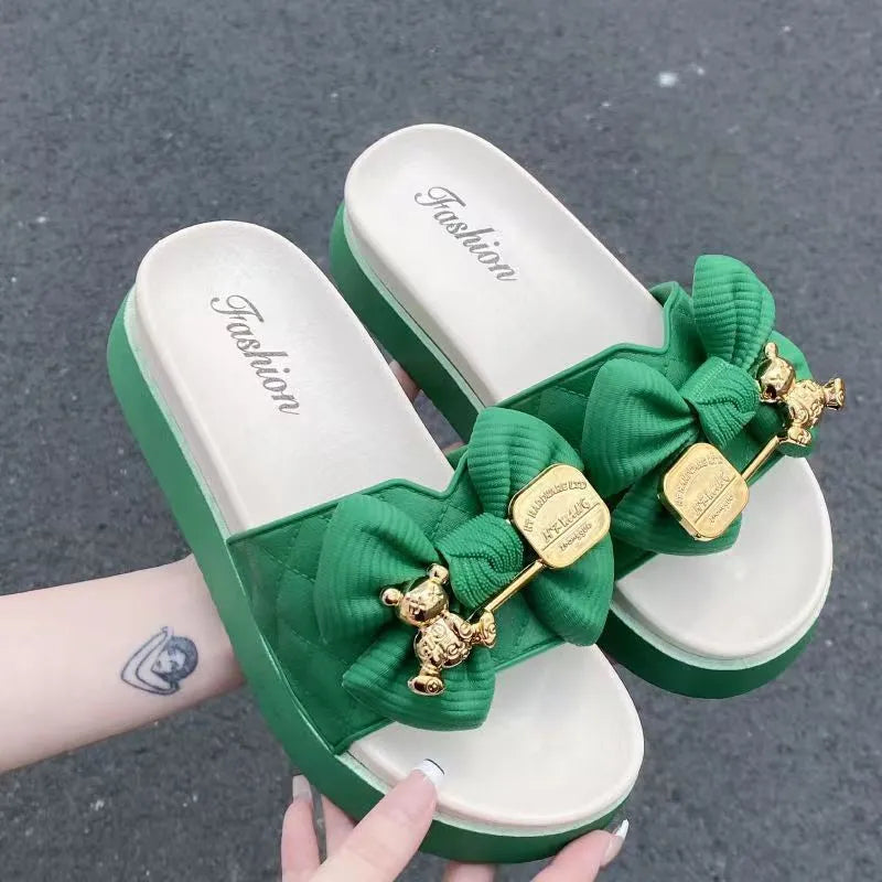 Green Fashion Slides With Bow And Charms on Luulla