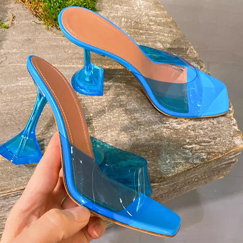 Blue transparent heels best sale