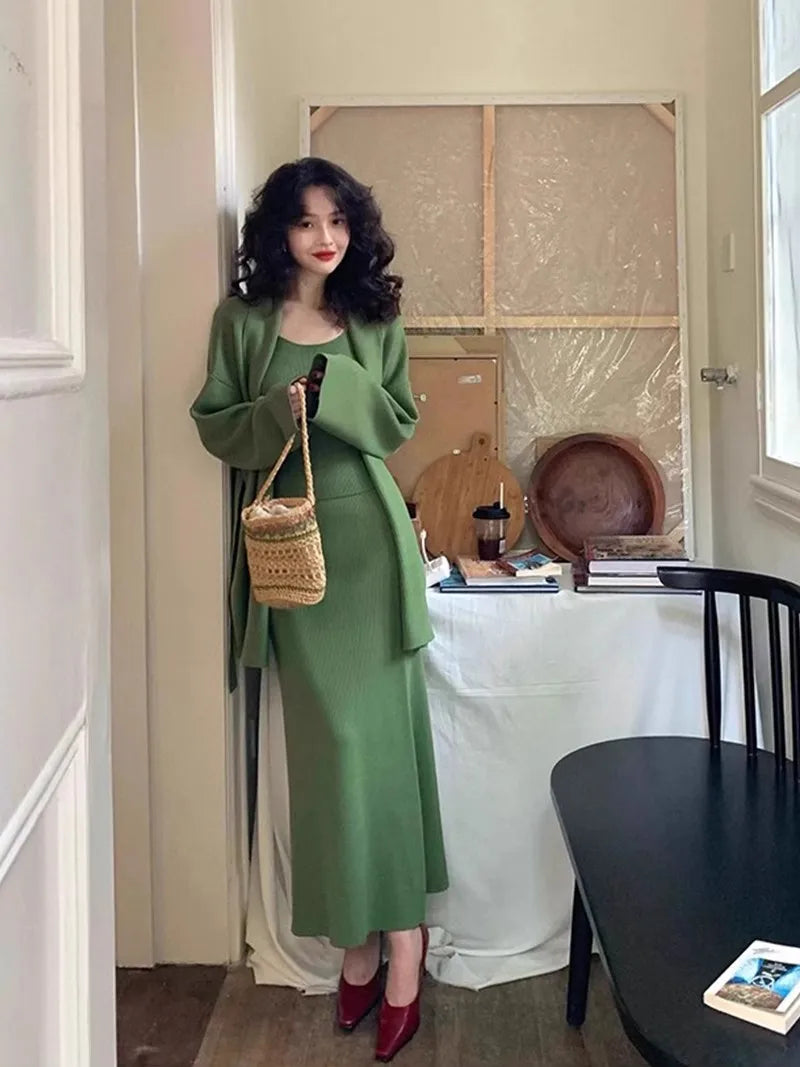 green emerald velvet dress Virginia Tank Dress with Cardigan Set – Whisper Mint
