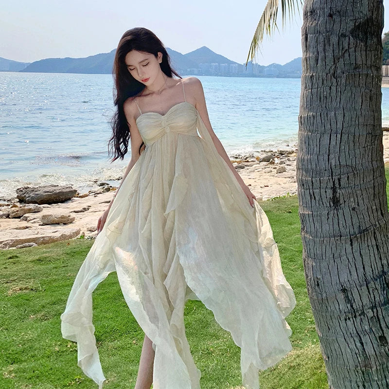 beige beach dresses Linen Maxi Slip Dress Livia S / Spicy Yellow main image 1