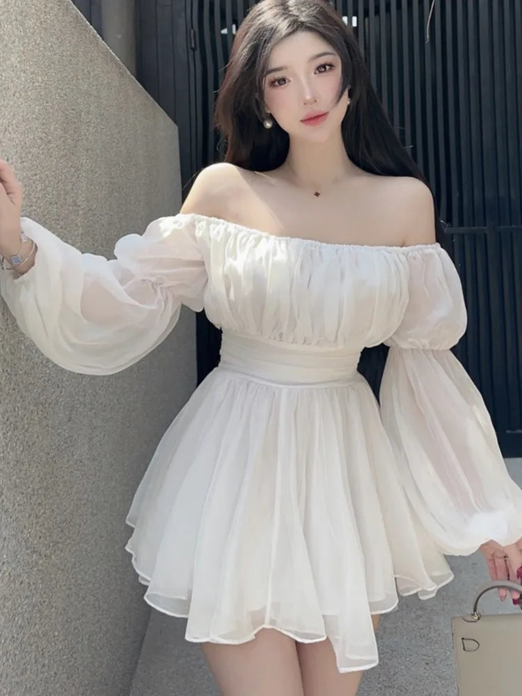 white christmas dresses GOLDEN Chiffon Fairy-Inspired White Mini Dress w/ Delicate Sleeves – Golden