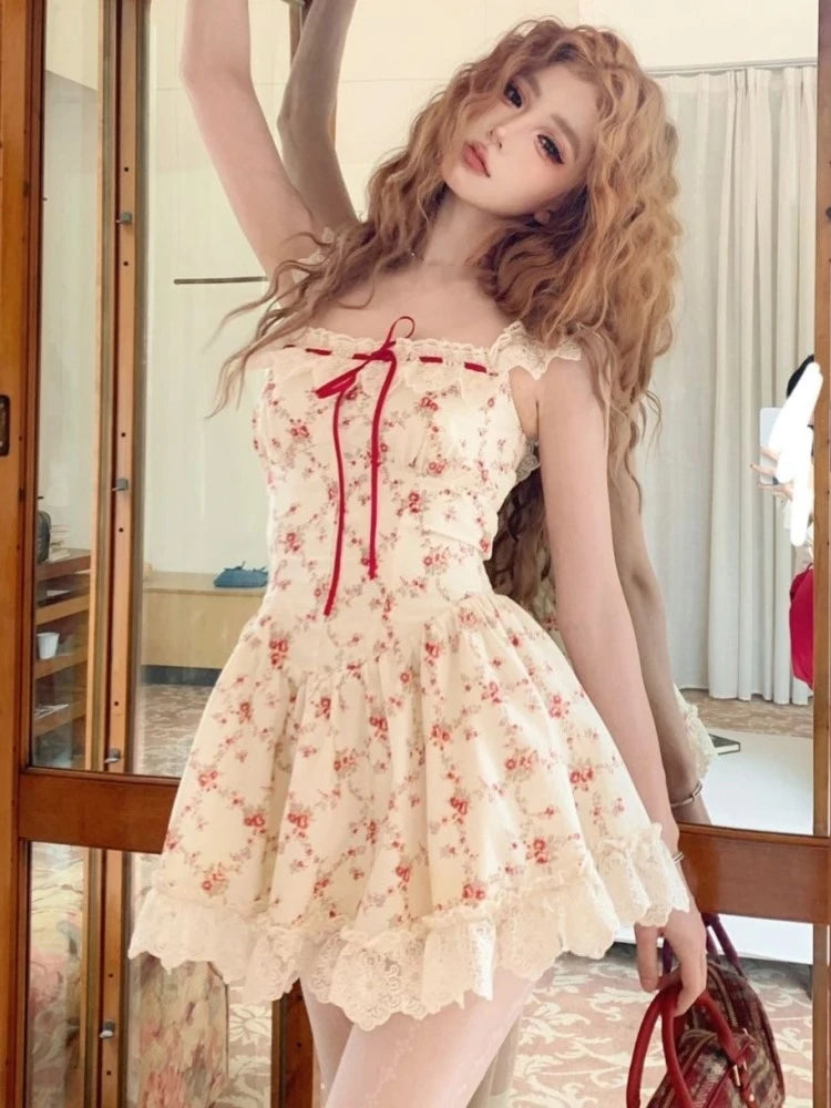 sweetheart neck mini dress Enid Ruffle Heart  Shop American Threads Online Red / M Skater skirt Ruched & Ready You Wish
