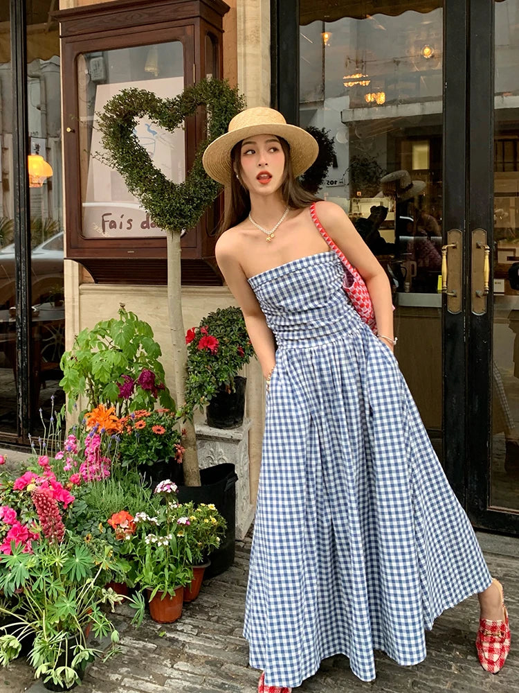 Blue gingham summer dress store
