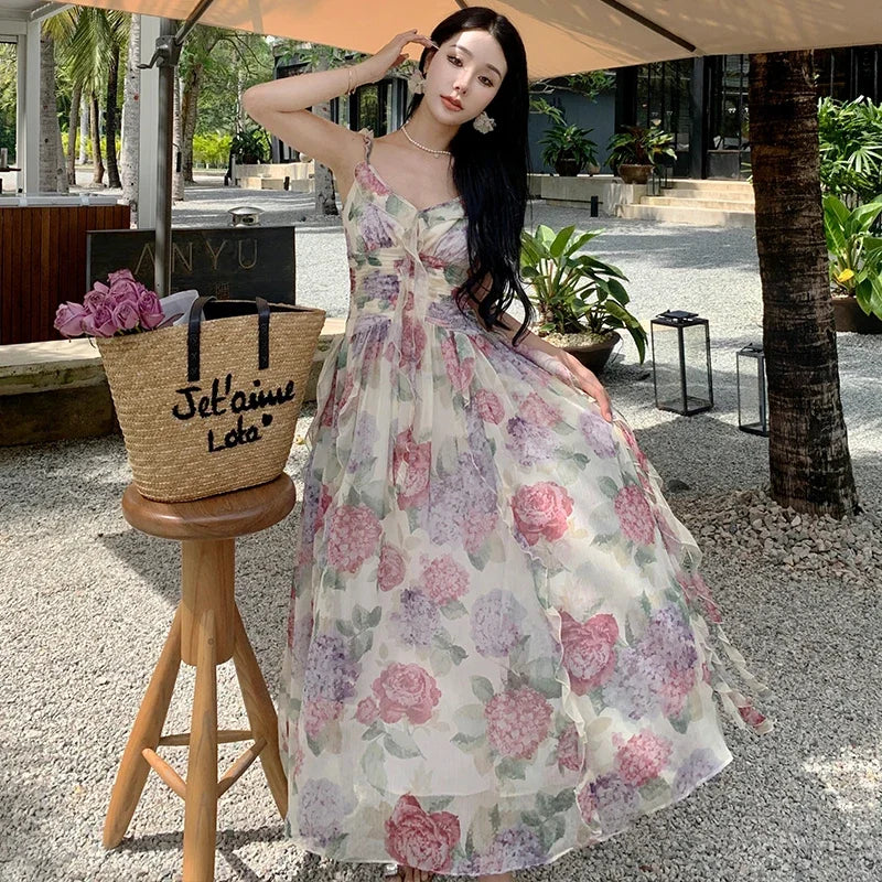 maxi dress chiffon floral Wedtrend Women White Blue Flower Chiffon Long Bridesmaid Dress A-Line Off  The Shoulder Tiered Wedding Guest Dress – WEDTREND main image 0