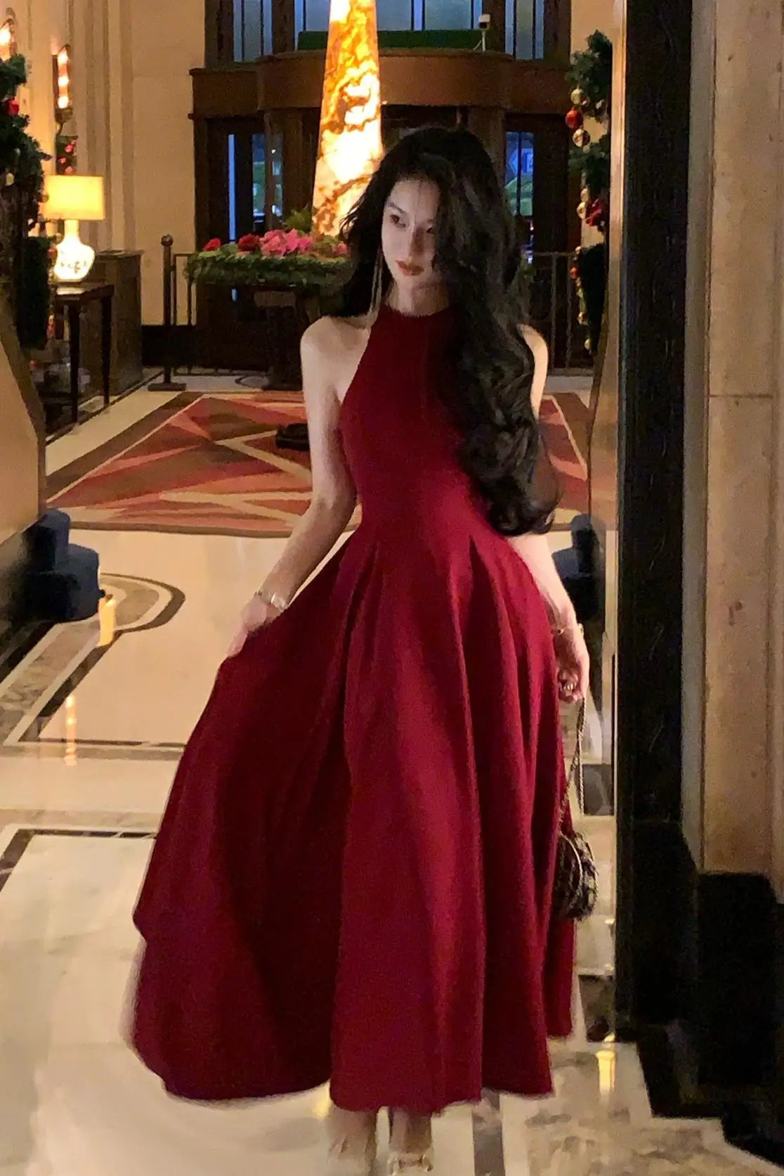 maroon halter maxi dress Burgundy Halter Neck Draped Backless Gown With Gold Buckle Detail  RAISA  VANESSA INT