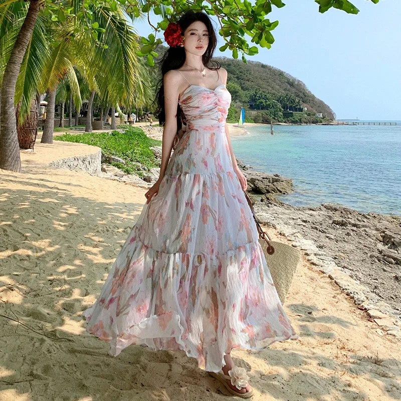Elegant Floral Maxi Dress For Summer Beach Days