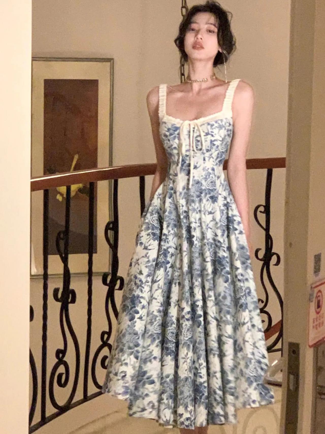 blue and white dress maxi Printed With Cut Outs How to Wear a color:RED Color:As Photo(Royal Blue)