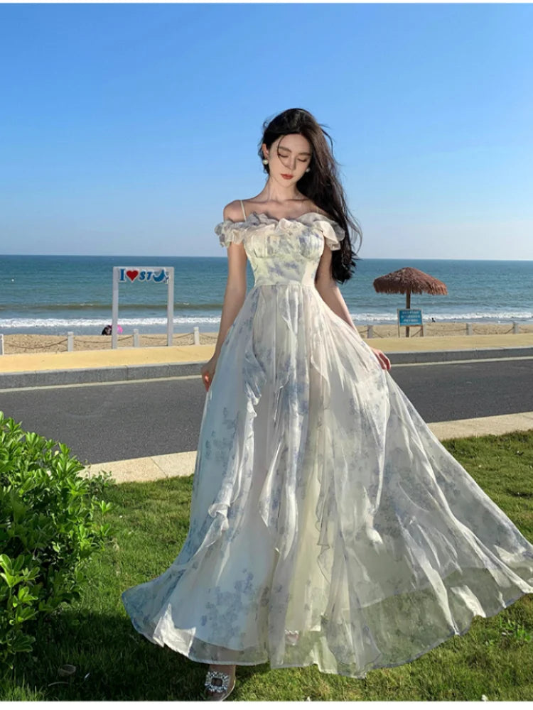 Off the shoulder chiffon maxi dress top