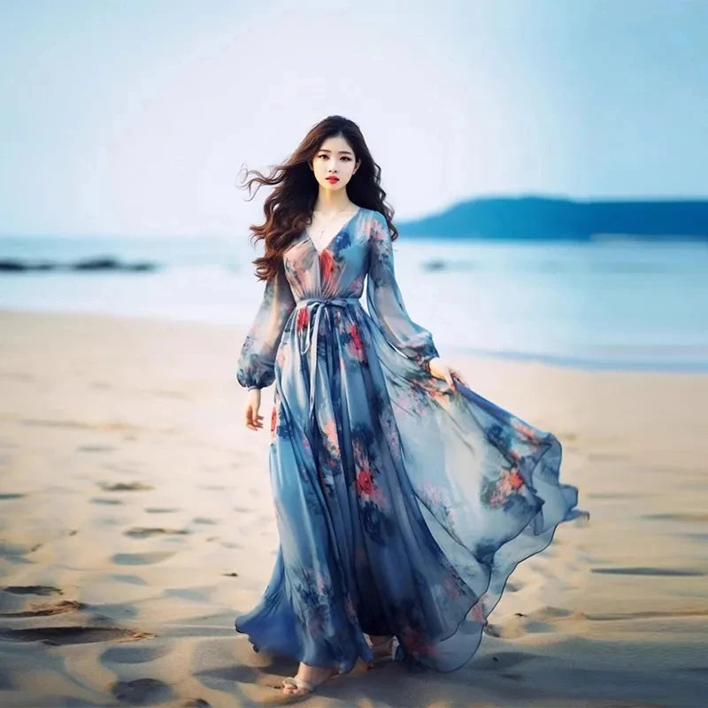 Heartwait Elegant Floral Boho Maxi Dress for Women