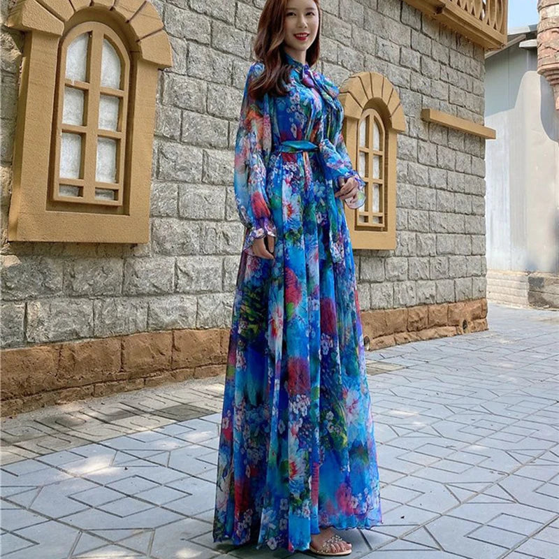 sachin and babi light blue dress Elegant Floral Chiffon Maxi Dress With Sleeves on Luulla