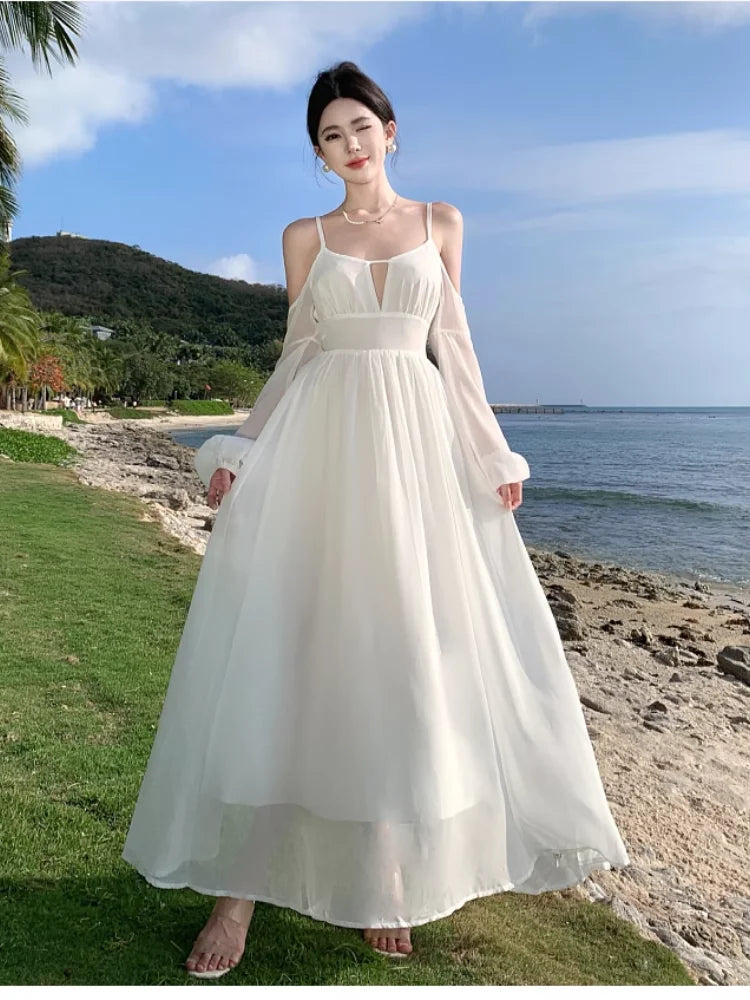sachin and babi light blue dress Boho V-neck Chiffon Long Wedding Dress, Beach Backless Two Piece Maxi –  MyGirlProm.com main image 0