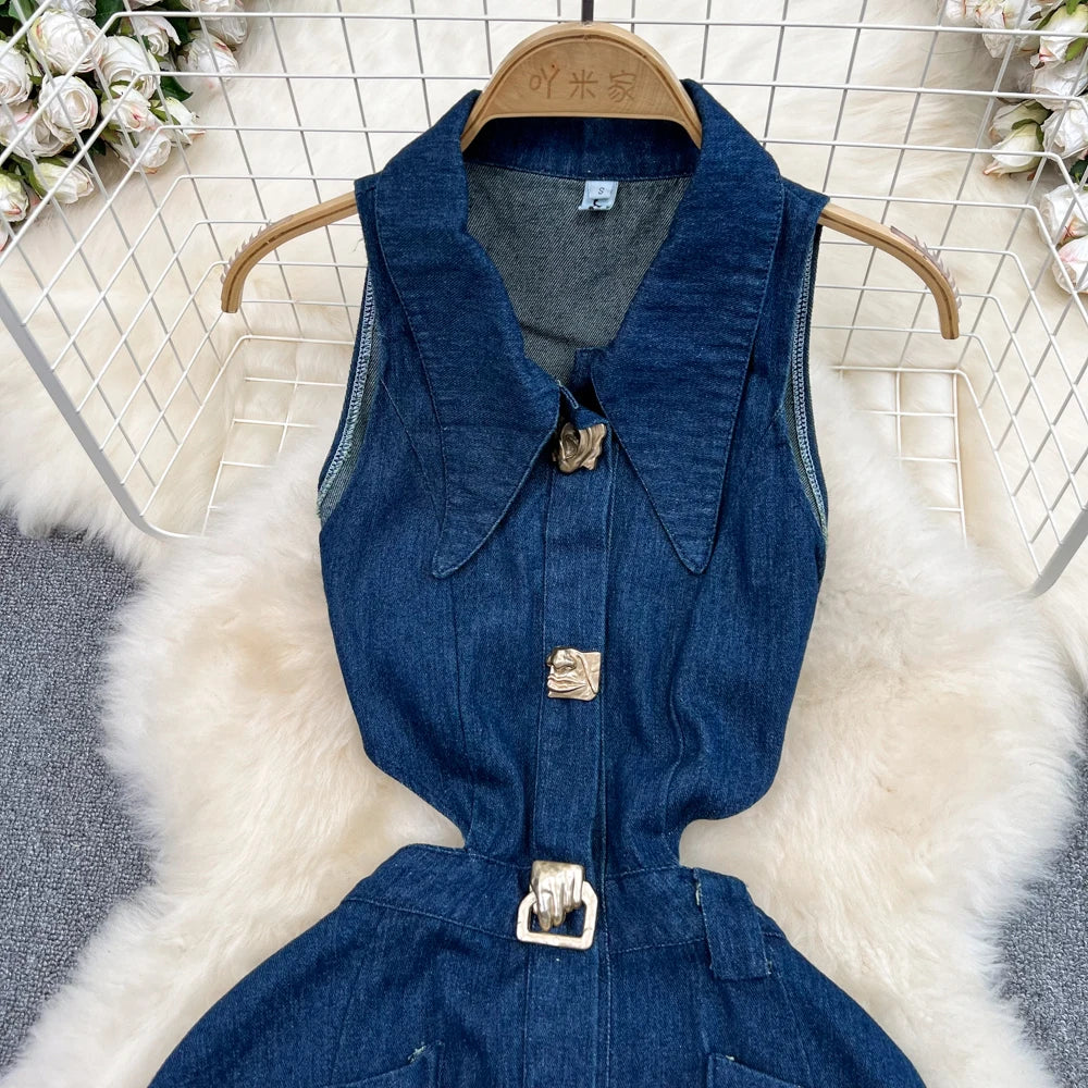 Sleeveless Tiered Light Denim Maxi Dress main image 1