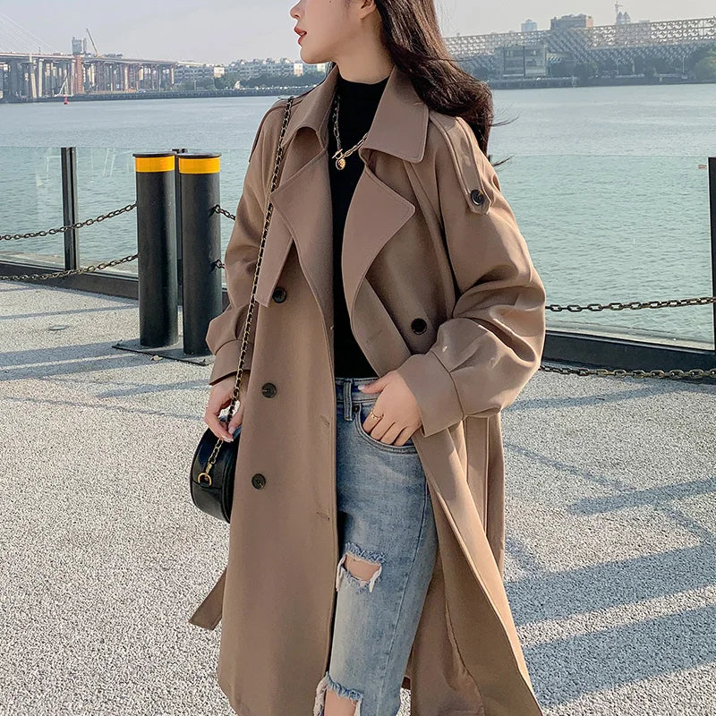 Womens Double breasted Casual Long Trench Coat on Luulla