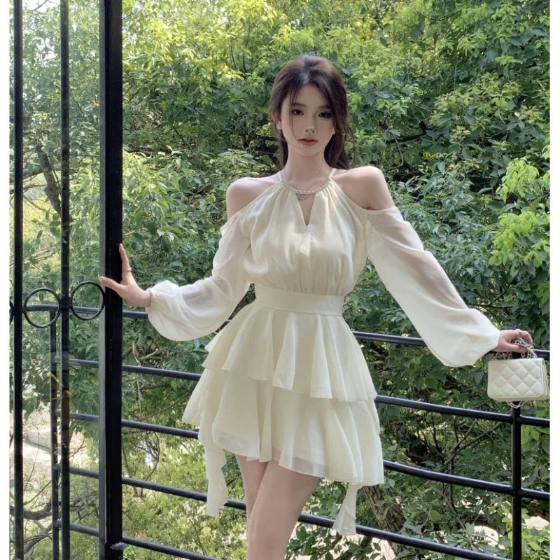open lace back dress Women Dress Women's Summer Dress Puff Sleeves Off Shoulder Mini Dress  Ruffled A Line Flowy Swing Dress Beach (Blue, M) at Amazon Women's Clothing  store main image 1