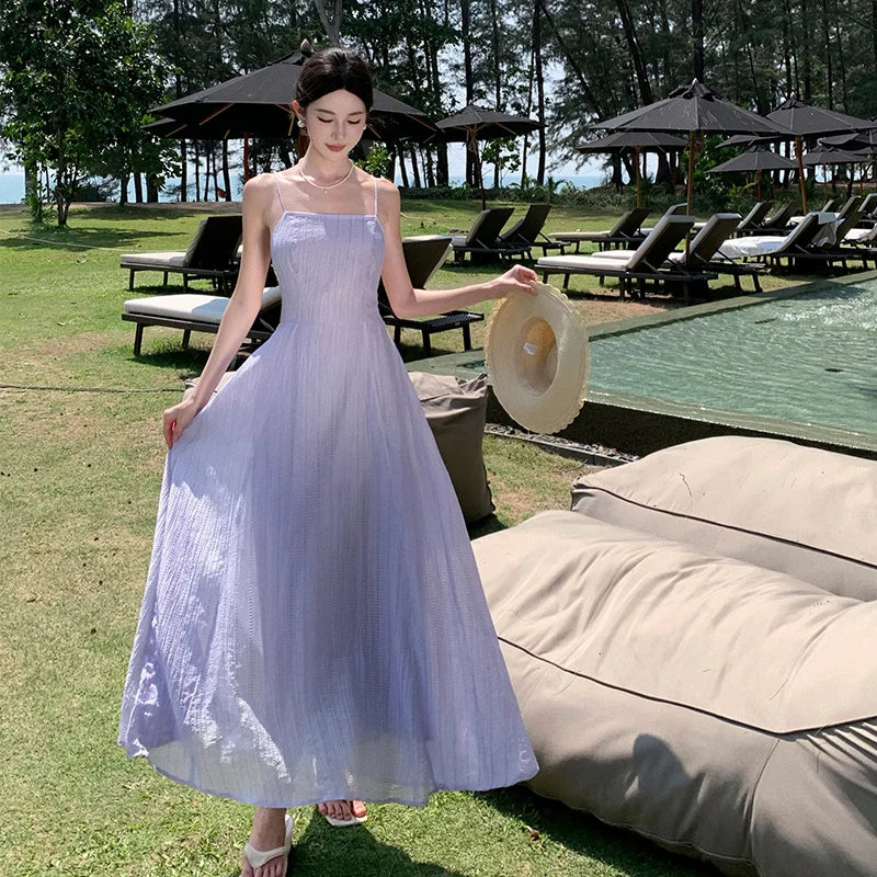 Elegant Lavender Spaghetti Strap Summer Maxi Dress