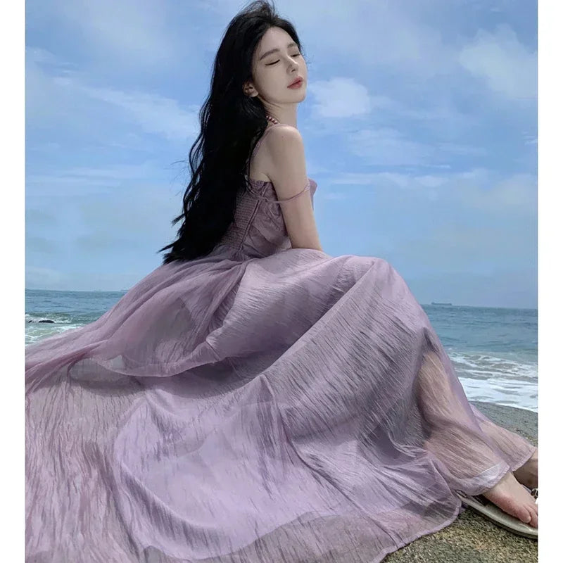 Elegant Lilac Sleeveless Chiffon Maxi Dress on Luulla
