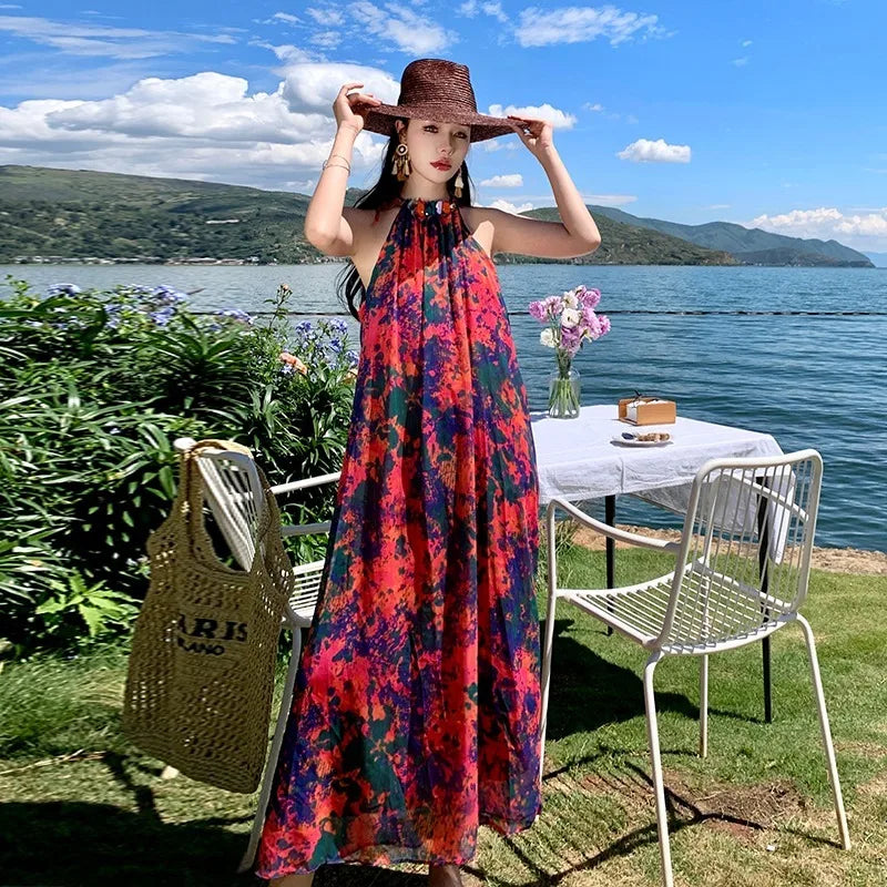 Floral Halter Sundress With Hat For Women on Luulla