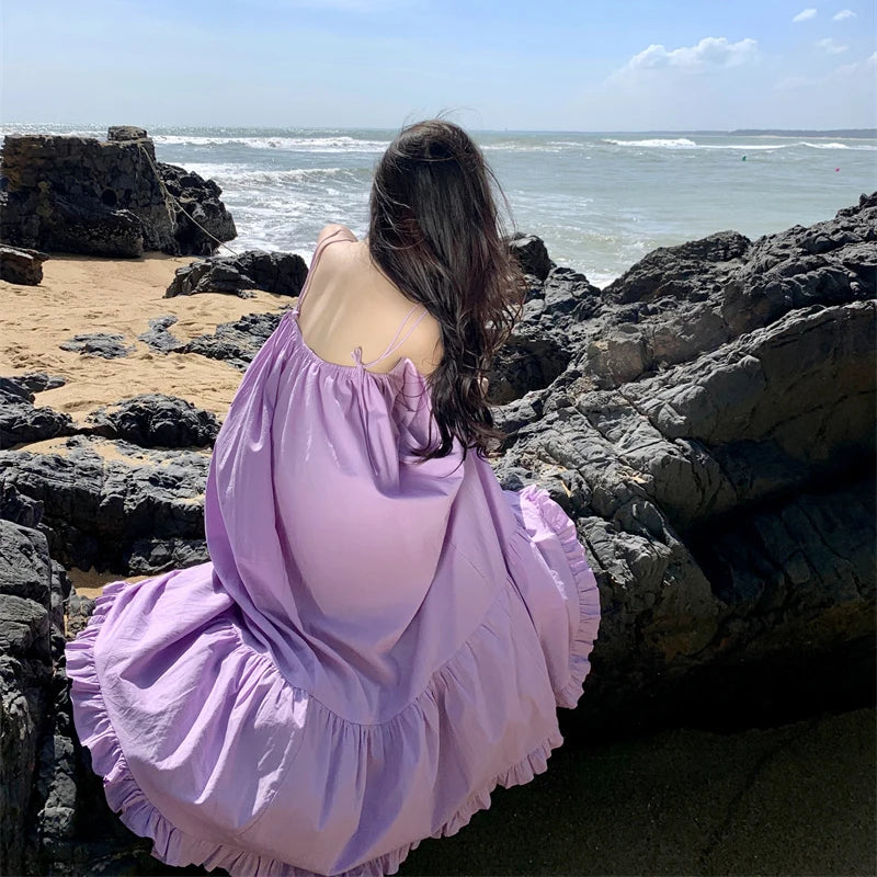 light purple beach dress Cotton Short Lilac Purple Casual Dress for Vacations Light Lilac / XSmall