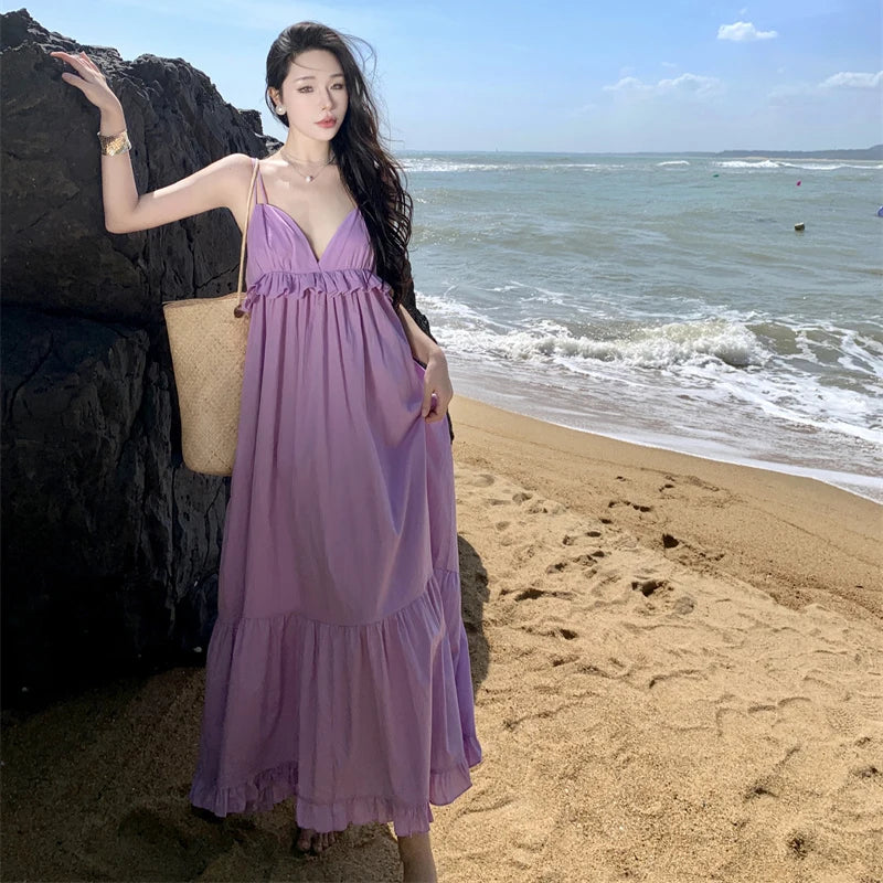 Lavender Summer Beach Maxi Dress With Straps on Luulla