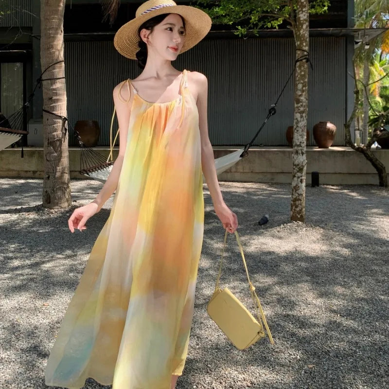 Flowy Summer Beach Dress In Gradient Colors