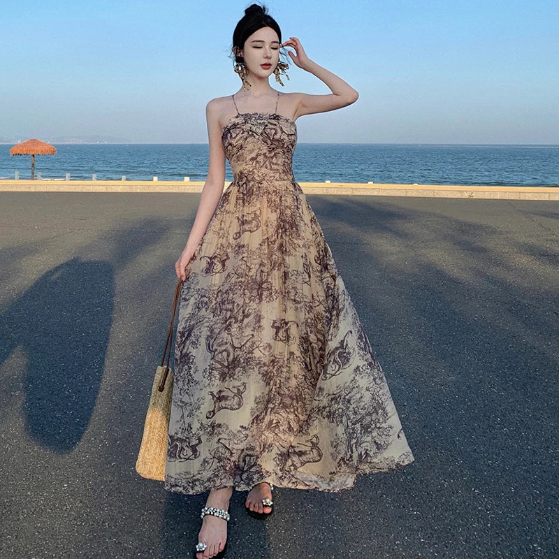 fitted lace wedding dress White Floral Spaghetti Strap Maxi Dress – Victoria Ronaldo main image 0