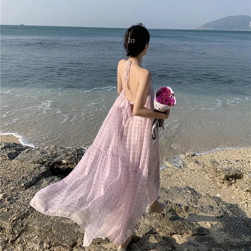 Elegant Summer Beach Halter Backless Maxi Dress