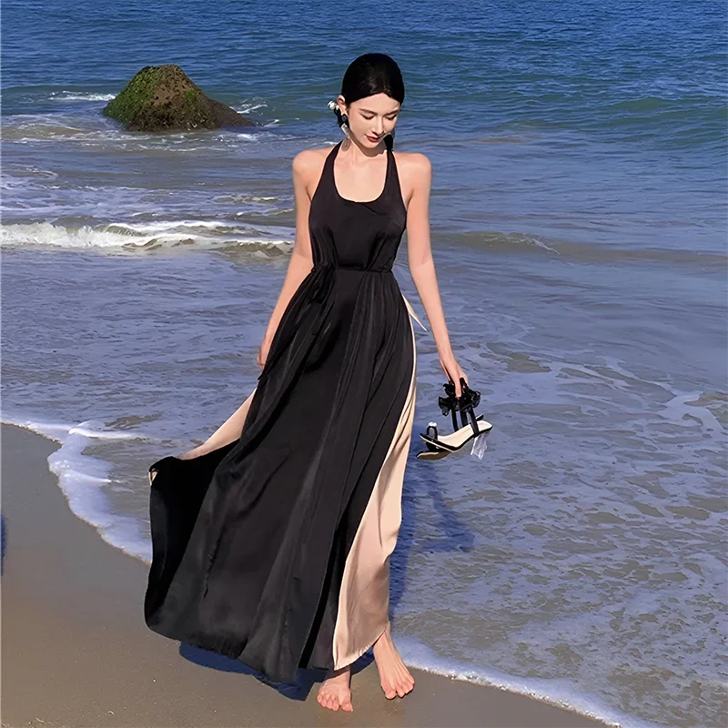 sachin and babi light blue dress Elegant Beach Halterneck Maxi Dress for Women