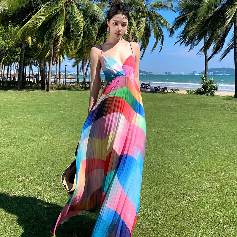 Womens rainbow maxi dress discount