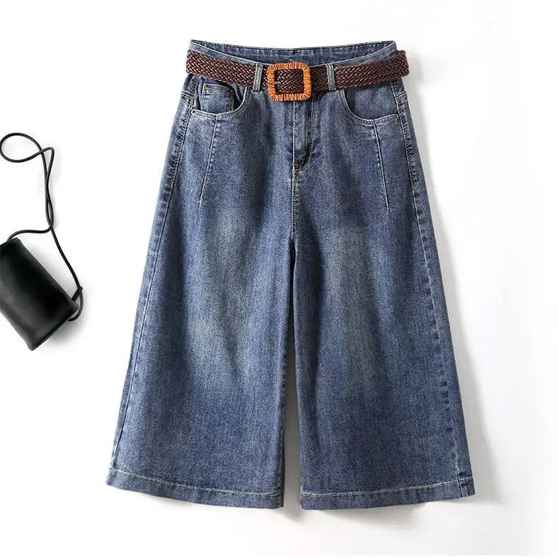 Women's High-Waisted Wide-Leg Denim Culottes