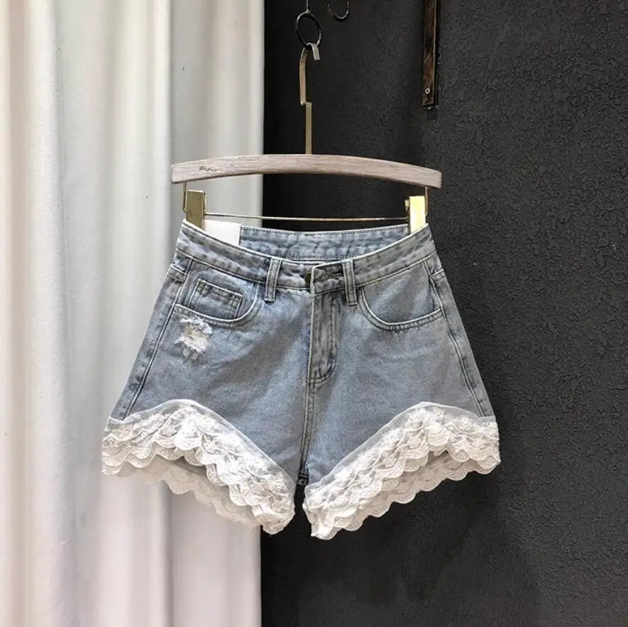 Jean shorts with lace trim store