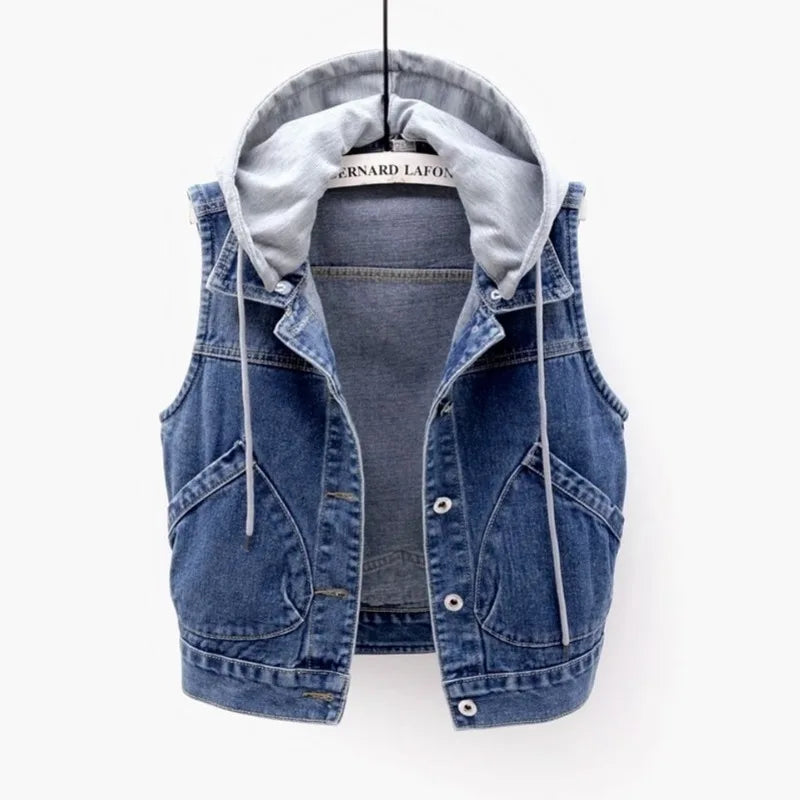Sleeveless denim hoodie 2025