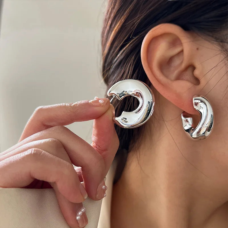 Gold Thick Big Earrings Hoops Chunky | Copper Statement Earrings - Hollow Copper Hoop