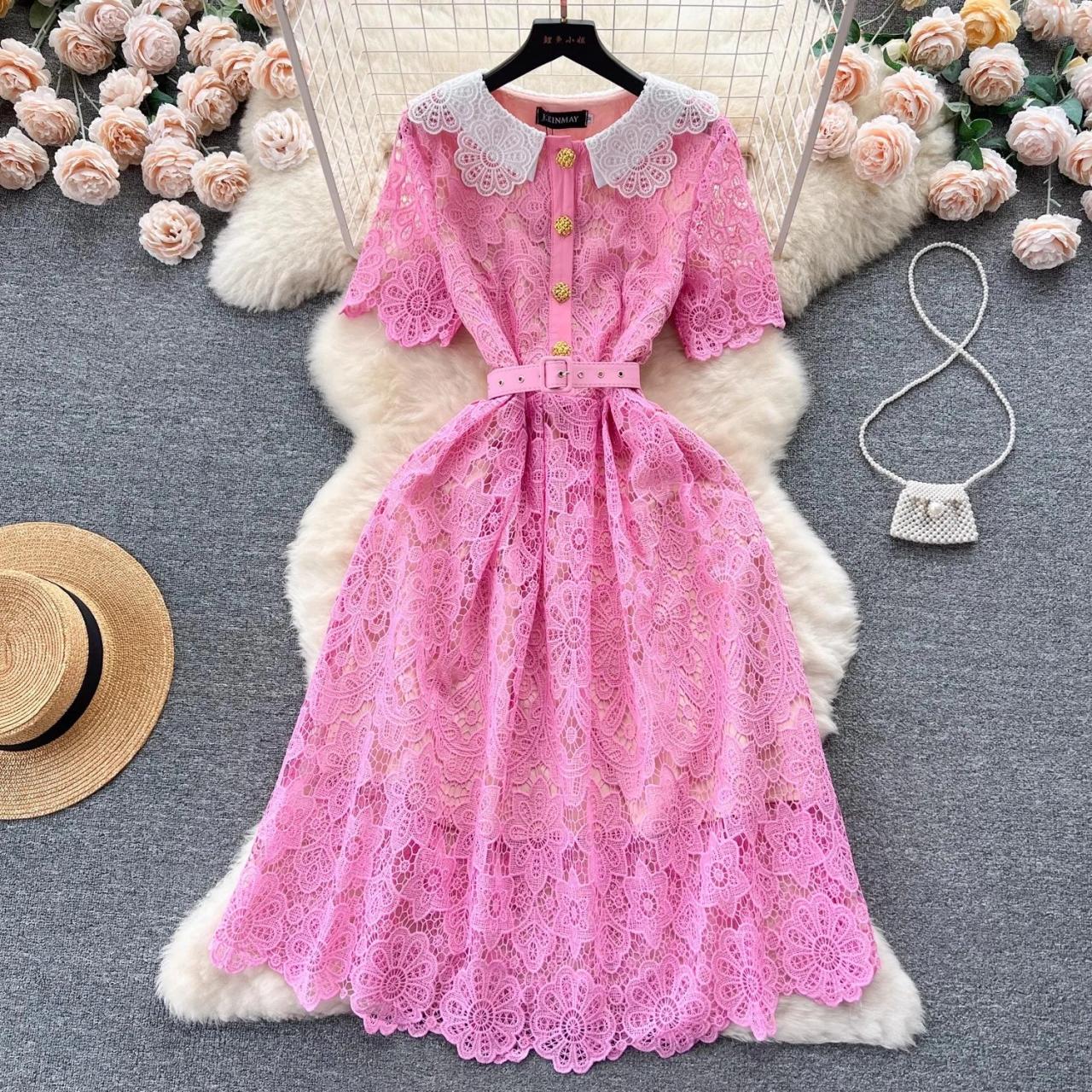 pink lace dress with belt Styling a Blush Lace Long Sleeve Midi Dress with a Gucci Belt