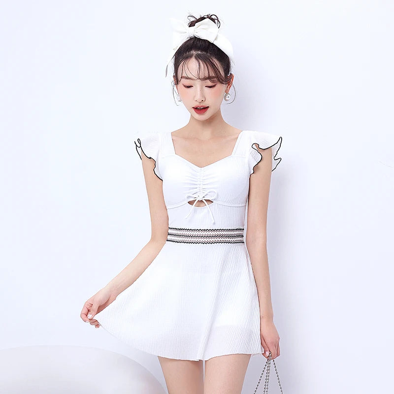 White Ruffle Sleeve Cutout Skater Dress Women on Luulla
