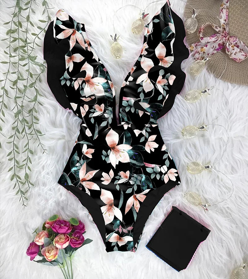 Whispering Leaves Moulded Zip Swimsuit main image 0