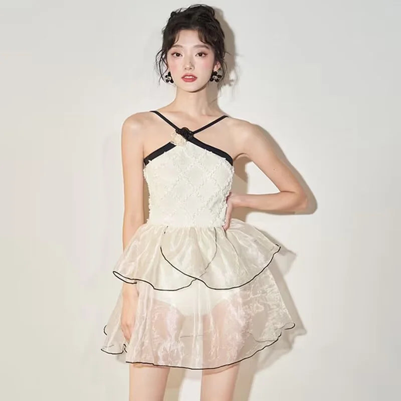 Elegant Lace Mini Dress With Layered Skirt