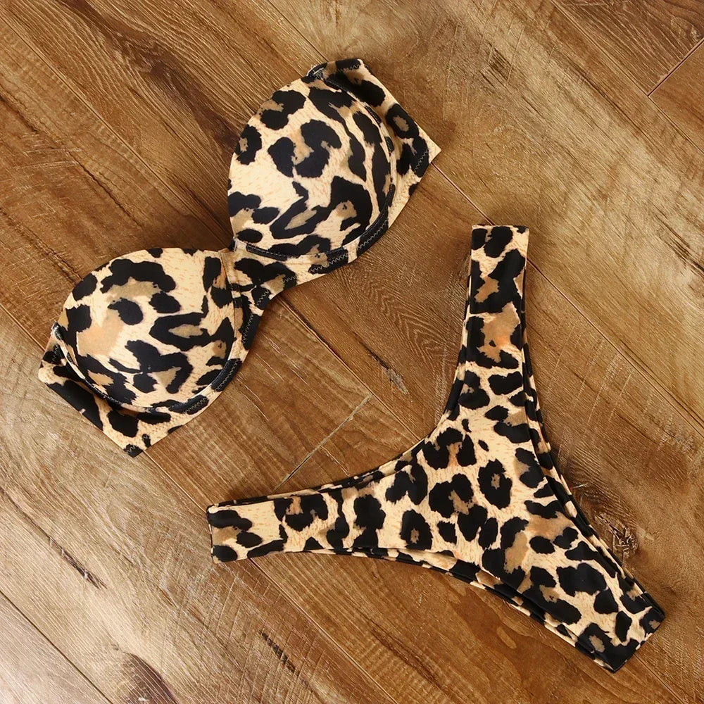 Leopard print bikini push up hot sale
