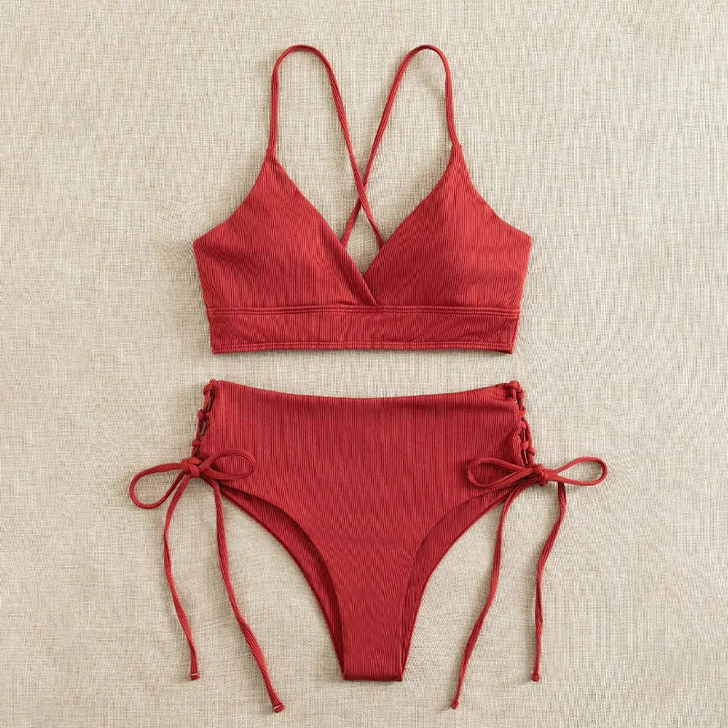 Red ribbed bikini cheap