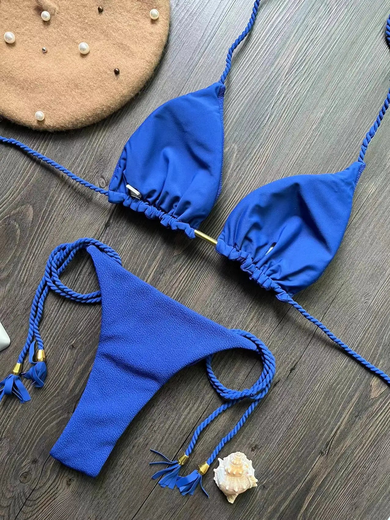 Triangle Bikini with Brazilian Cut Bottom Olive Off-White Brown