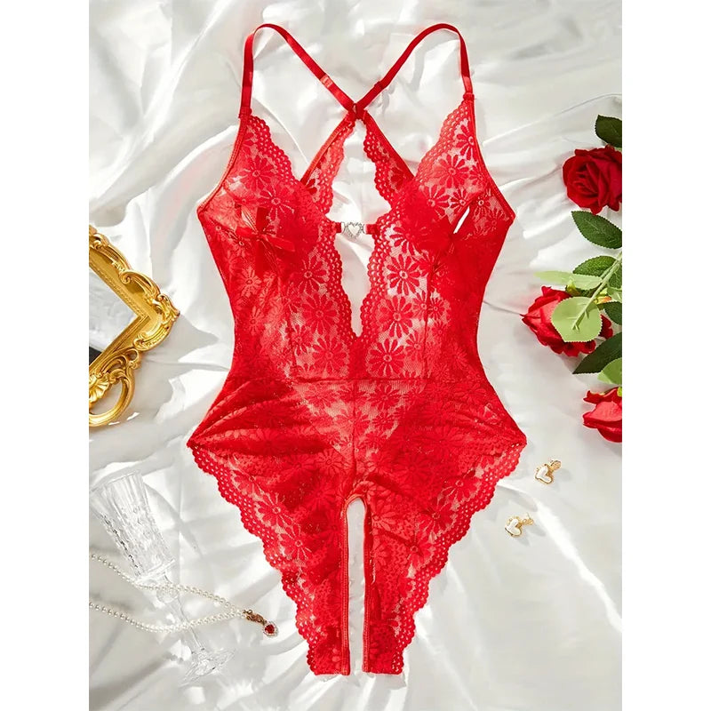 Red lace teddy bodysuit discount