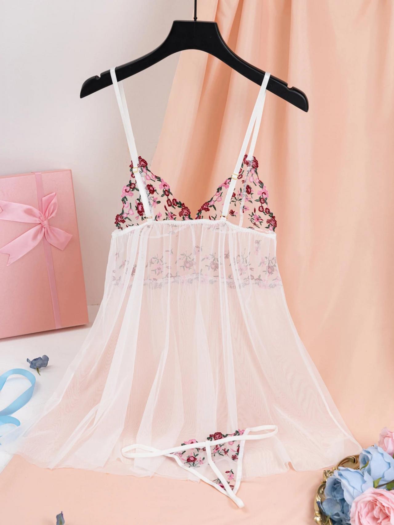 lace lingerie dress Women's Sexy Silky White Panel Criss-Cross Back Slip Sleep Polyester Size Sexy Sheer Lingerie Dress with